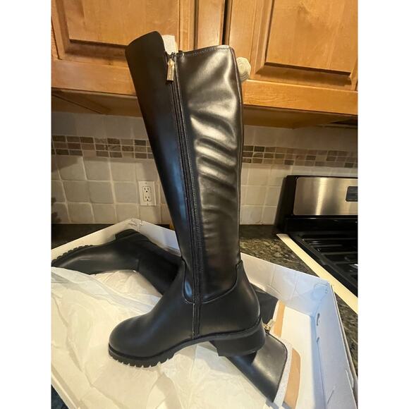 MICHAEL KORS BRIT SMOOTH WIDE KNEE HIGH BOOT NIB FAUX LEATHER BLACK SZ 6.5 WS - Picture 6 of 7